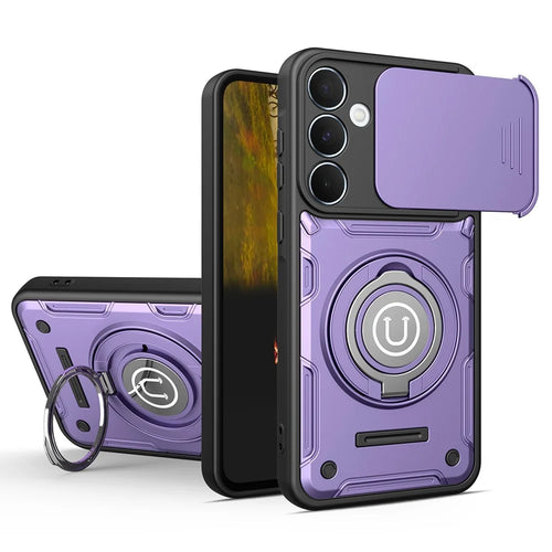 For Samsung Galaxy S26+ Case with Slide Camera Cover Ring Kickstand PC + TPU Phone Shell - Purple - Purple - 1