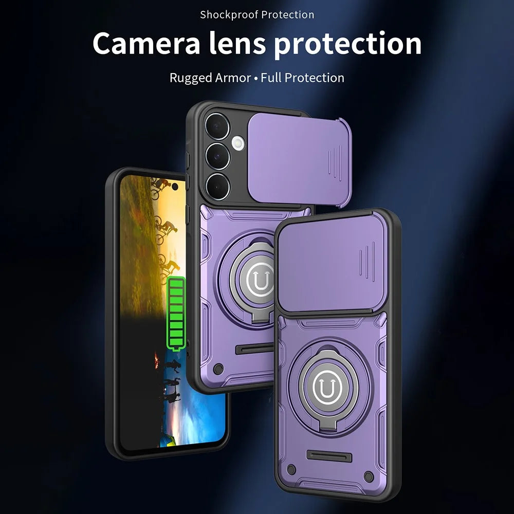 For Samsung Galaxy S26+ Case with Slide Camera Cover Ring Kickstand PC + TPU Phone Shell - Purple - Purple - 2