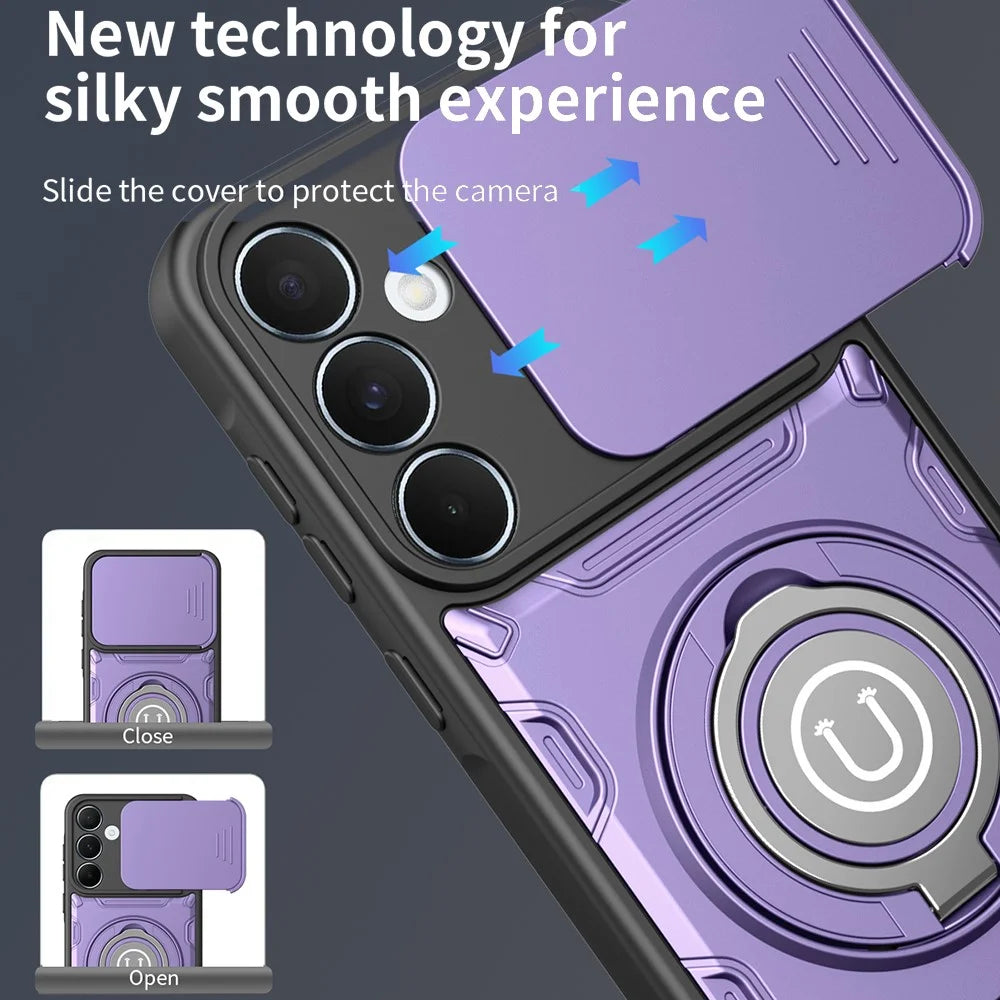 For Samsung Galaxy S26+ Case with Slide Camera Cover Ring Kickstand PC + TPU Phone Shell - Purple - Purple - 3