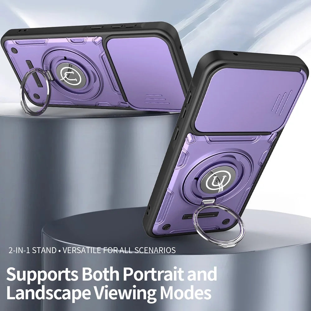 For Samsung Galaxy S26+ Case with Slide Camera Cover Ring Kickstand PC + TPU Phone Shell - Purple - Purple - 4