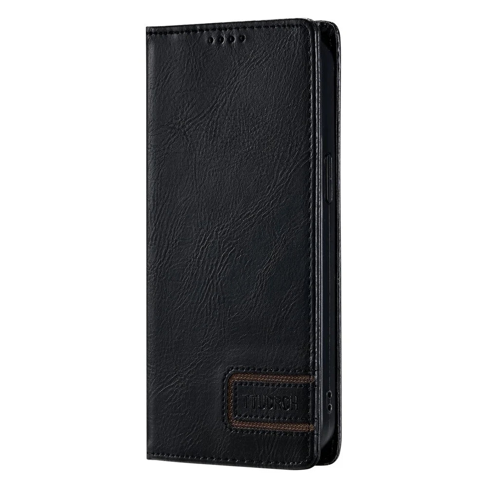 TTUDRCH Style 007 Leather Case For Samsung Galaxy S26 FE RFID Blocking Wallet Stand Phone Cover - Black - 6
