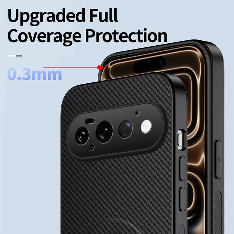 WANLONFENG for Google Pixel 11 Pro QT Series Magnetic Case Kickstand Carbon Fiber Texture PC TPU Phone Cover - Black - 5