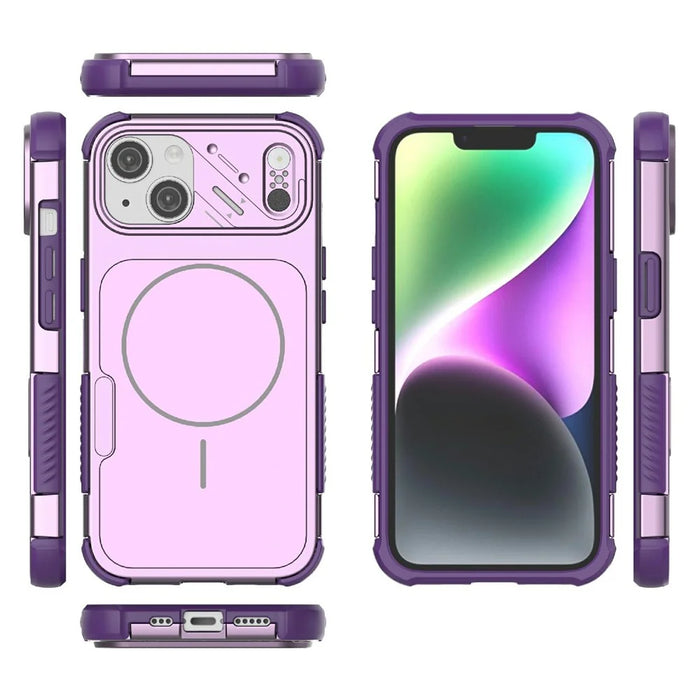 For iPhone 14 Case Shockproof Airbag PC+TPU Phone Cover Compatible with MagSafe - Purple - 4