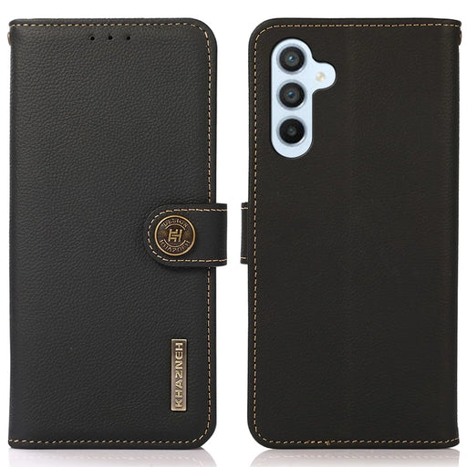 KHAZNEH For Samsung Galaxy A54 5G RFID Blocking Genuine Leather Shockproof Phone Case with Viewing Stand Wallet - Black - 1
