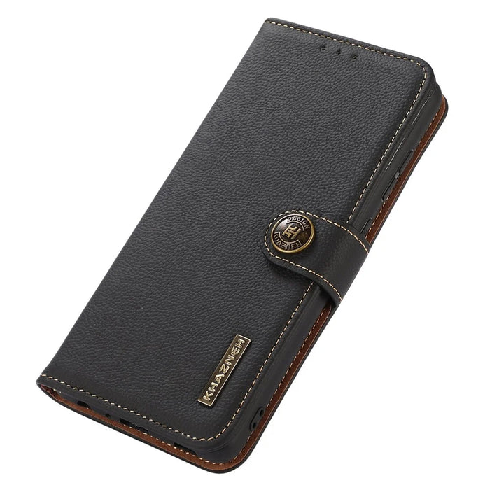 KHAZNEH For Samsung Galaxy A54 5G RFID Blocking Genuine Leather Shockproof Phone Case with Viewing Stand Wallet - Black - 6