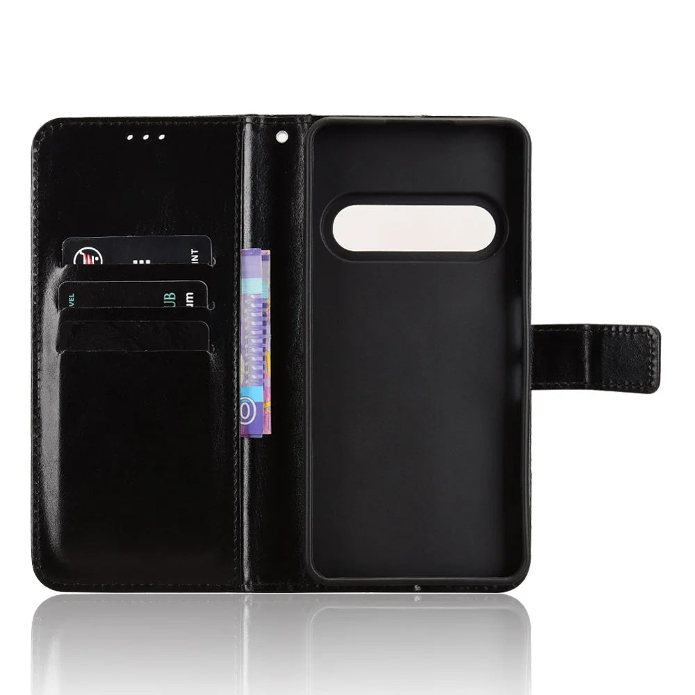 For Natural AI Phone PU Leather Case with Strap Crazy Horse Texture Phone Wallet Cover - Black - 4