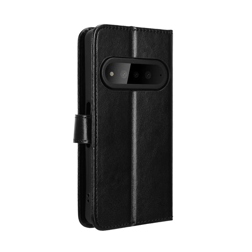 For Natural AI Phone PU Leather Case with Strap Crazy Horse Texture Phone Wallet Cover - Black - 7