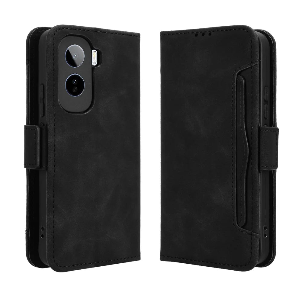 For vivo iQOO Z11 5G / vivo T5 Pro 5G Leather Case Phone Wallet Cover with Multiple Card Slots - Black - 1