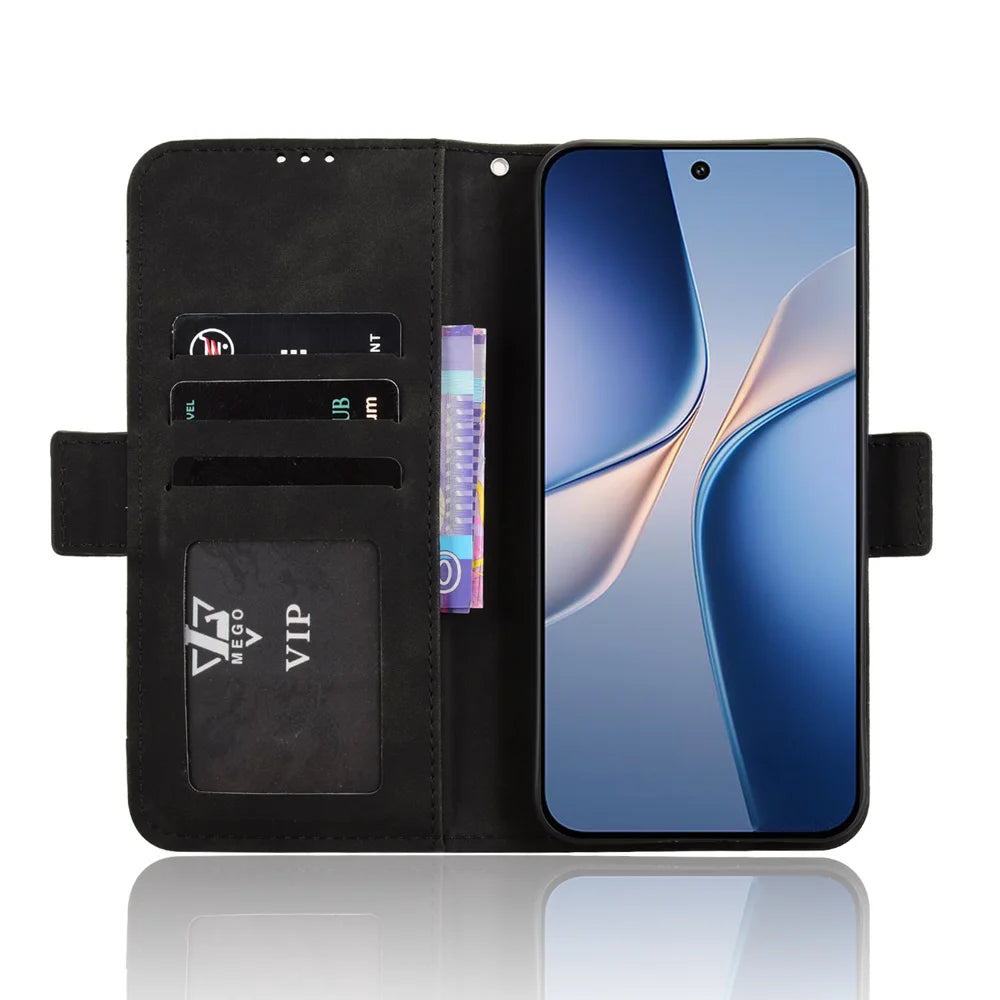 For vivo iQOO Z11 5G / vivo T5 Pro 5G Leather Case Phone Wallet Cover with Multiple Card Slots - Black - 5