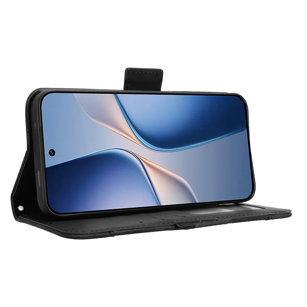 For vivo iQOO Z11 5G / vivo T5 Pro 5G Leather Case Phone Wallet Cover with Multiple Card Slots - Black - 6