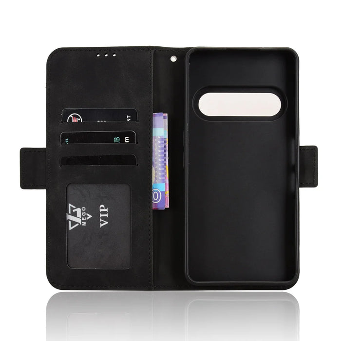 For Natural AI Phone Leather Case Phone Wallet Cover with Multiple Card Slots - Black - 4
