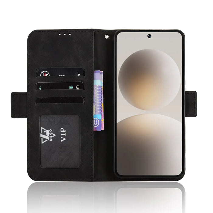 For Natural AI Phone Leather Case Phone Wallet Cover with Multiple Card Slots - Black - 5