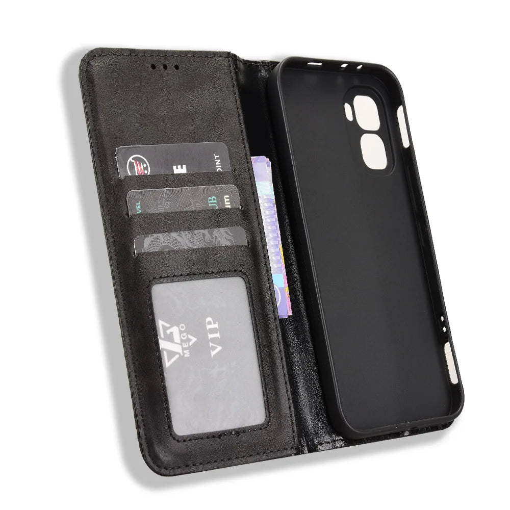 For Infinix GT 50 Pro 5G Leather Case Wallet Stand Retro Texture Phone Cover - Black - 5