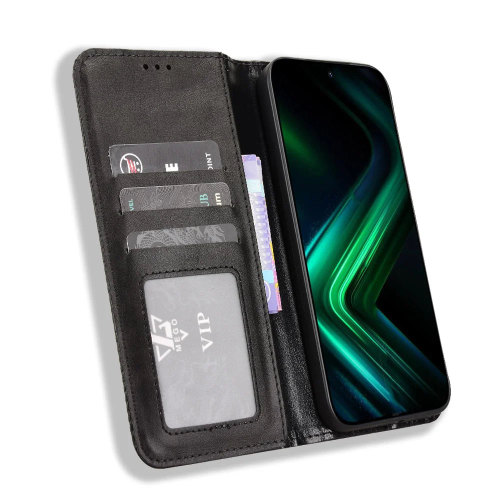 For Infinix GT 50 Pro 5G Leather Case Wallet Stand Retro Texture Phone Cover - Black - 6