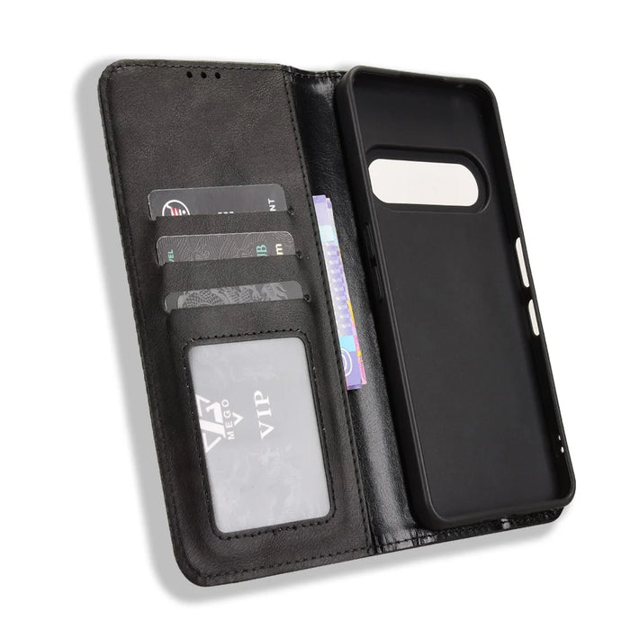 For Natural AI Phone Leather Case Wallet Stand Retro Texture Phone Cover - Black - 5