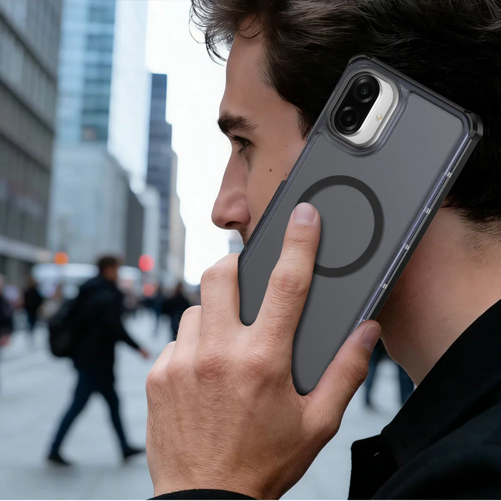 For Samsung Galaxy A07 5G / Galaxy A06 4G / Galaxy A06 5G / Galaxy A07 4G Magnetic Case Electroplated Frame Skin-touch TPU+PC Phone Cover - Black - 7