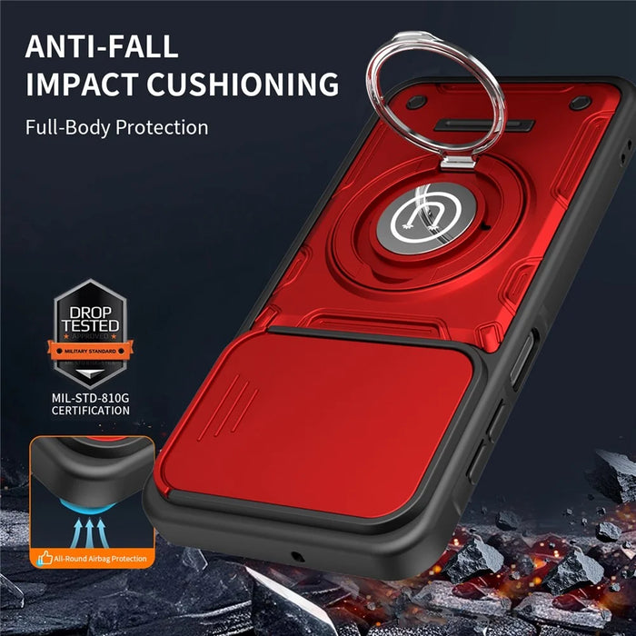 For Samsung Galaxy S25+ Case with Slide Camera Cover Ring Kickstand PC + TPU Phone Shell - Red - 5