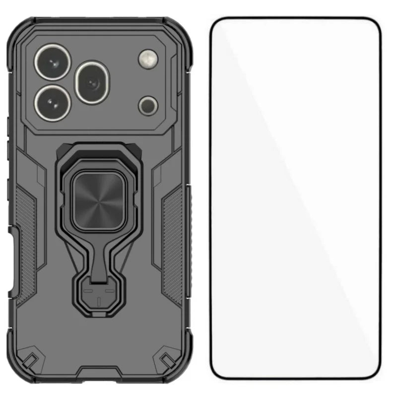 WANLONFENG for Honor 600 Pro 5G Phone Case  PC TPU Back Cover Kickstand with Tempered Glass - Black - 1