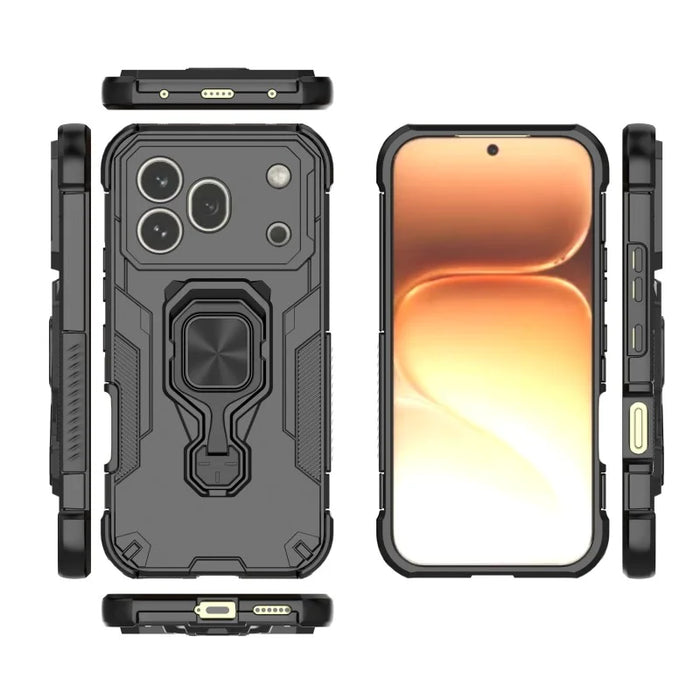 WANLONFENG for Honor 600 Pro 5G Phone Case  PC TPU Back Cover Kickstand with Tempered Glass - Black - 3