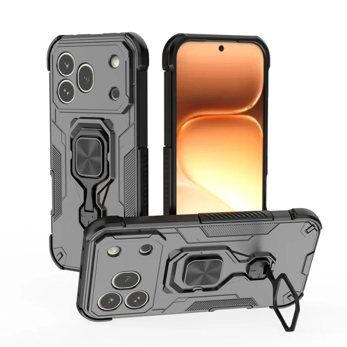 WANLONFENG for Honor 600 Pro 5G Phone Case  PC TPU Back Cover Kickstand with Tempered Glass - Black - 4