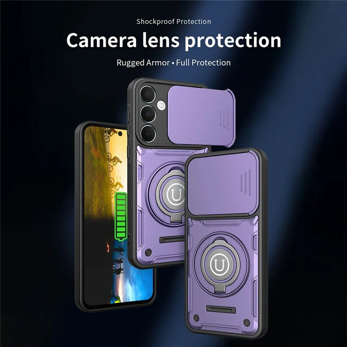 For Samsung Galaxy A57 5G Case with Slide Camera Cover Ring Kickstand PC + TPU Phone Shell - Purple - 2