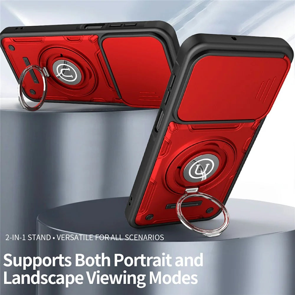Phone Case with Slide Camera Cover For Samsung Galaxy A18 5G / A18 4G / A17 5G / A17 4G / A26 5G Ring Kickstand PC + TPU Shell - Red - 4
