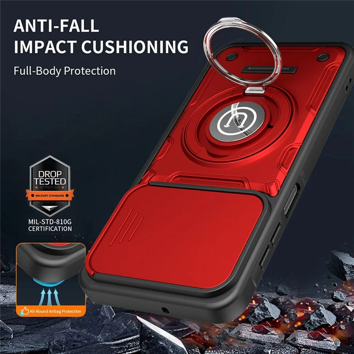 For Samsung Galaxy A36 5G Case with Slide Camera Cover Ring Kickstand PC + TPU Phone Shell - Red - 5