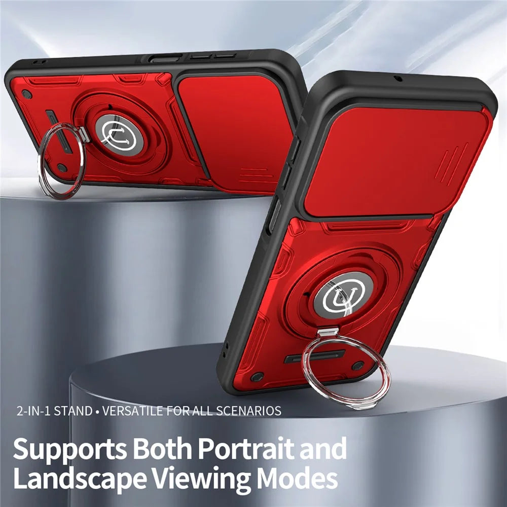 Phone Case For Samsung Galaxy A16 4G / A16 5G / M16 5G / F16 5G Ring Kickstand PC + TPU Shell with Slide Camera Cover - Red - 3