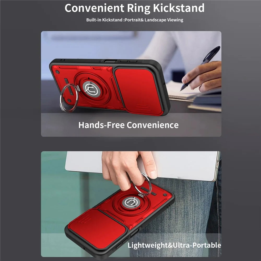 Phone Case For Samsung Galaxy A16 4G / A16 5G / M16 5G / F16 5G Ring Kickstand PC + TPU Shell with Slide Camera Cover - Red - 7