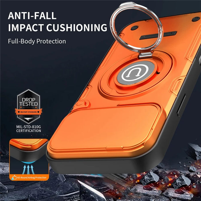 For iPhone 17 Pro Max Case with Slide Camera Cover Ring Kickstand PC + TPU Phone Shell - Orange - 3
