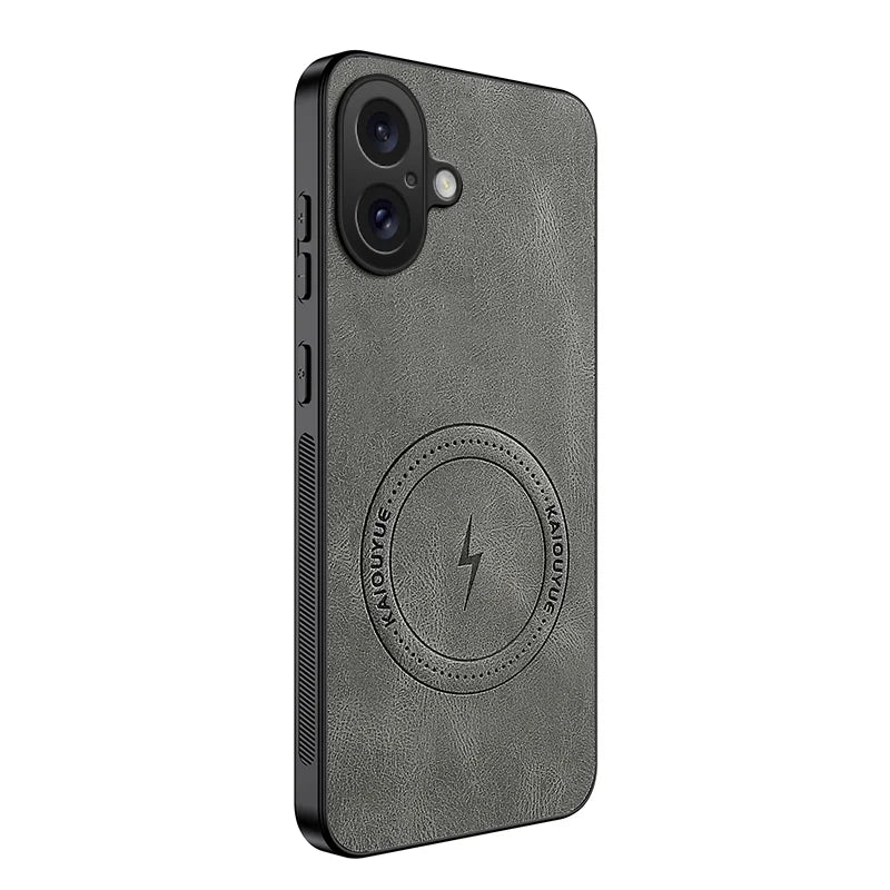 WANLONFENG for iPhone 16 SD1 Series Magnetic Case Nappa Texture PC TPU Phone Cover - Grey - 1