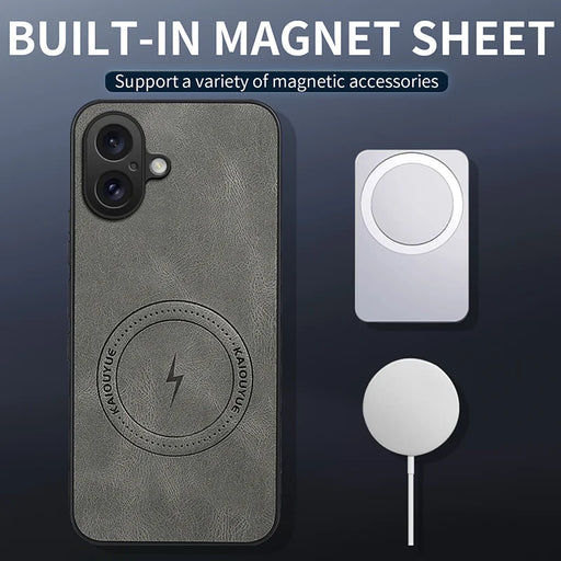 WANLONFENG for iPhone 16 SD1 Series Magnetic Case Nappa Texture PC TPU Phone Cover - Grey - 2