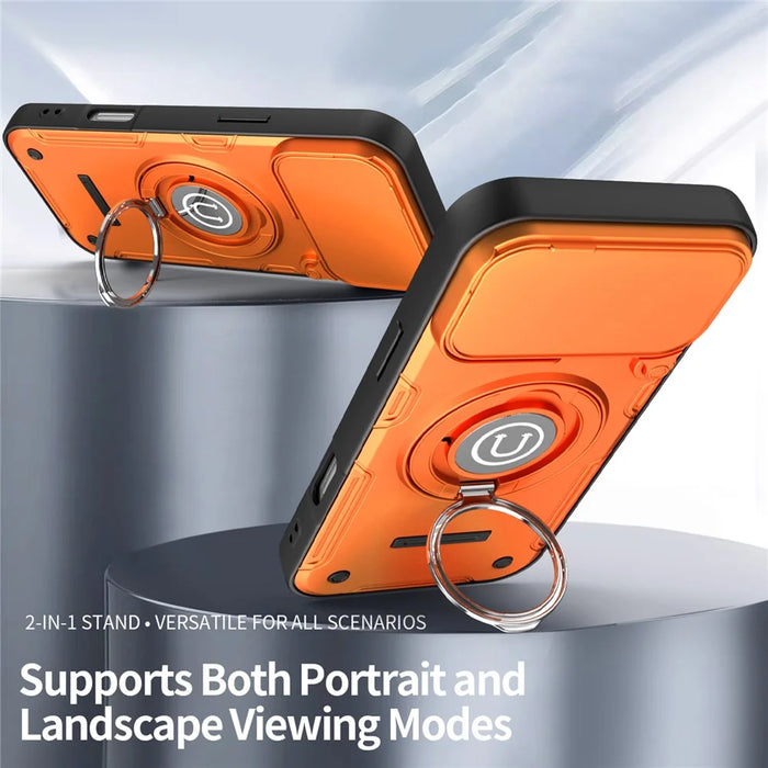 For iPhone 17 Pro Case with Slide Camera Cover Ring Kickstand PC + TPU Phone Shell - Orange - 2