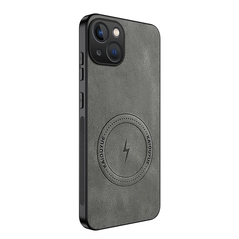 WANLONFENG for iPhone 15 SD1 Series Magnetic Case Nappa Texture PC TPU Phone Cover - Grey - 1
