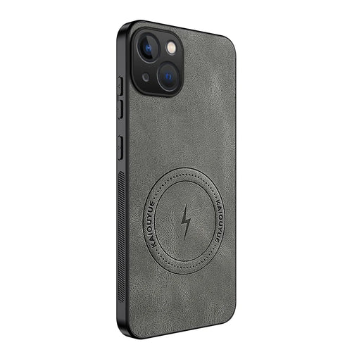 WANLONFENG for iPhone 15 SD1 Series Magnetic Case Nappa Texture PC TPU Phone Cover - Grey - 1