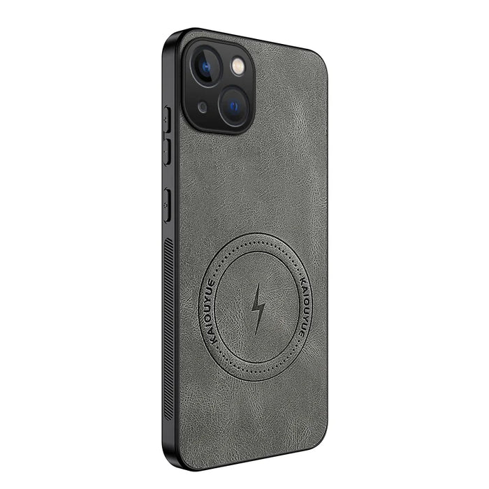 WANLONFENG for iPhone 15 SD1 Series Magnetic Case Nappa Texture PC TPU Phone Cover - Grey - 1