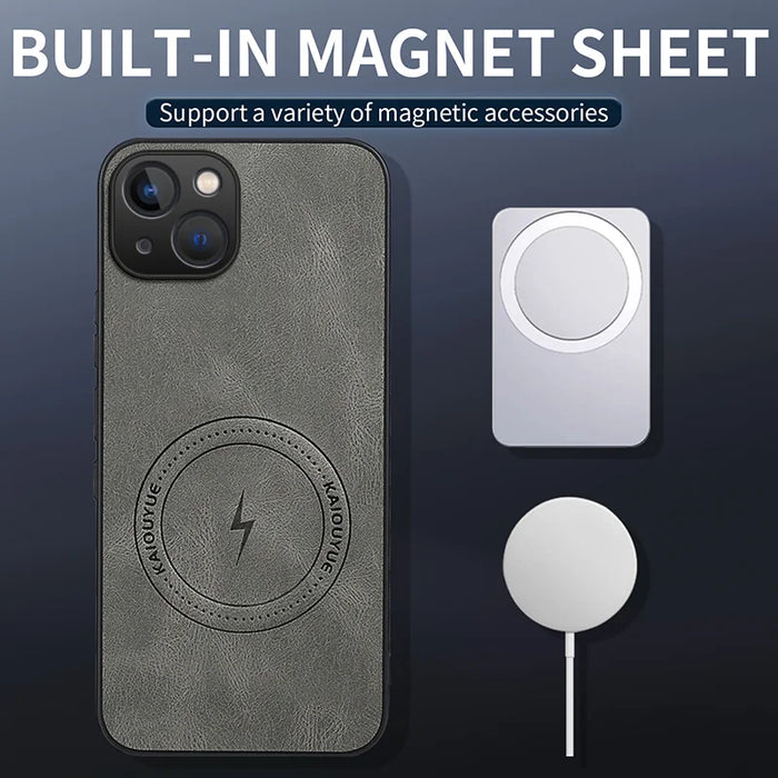 WANLONFENG for iPhone 15 SD1 Series Magnetic Case Nappa Texture PC TPU Phone Cover - Grey - 2