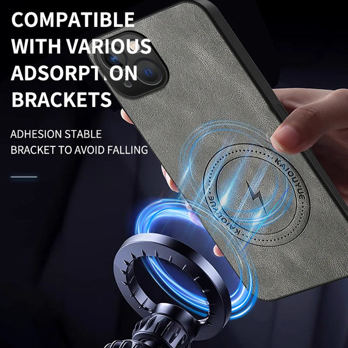 WANLONFENG for iPhone 15 SD1 Series Magnetic Case Nappa Texture PC TPU Phone Cover - Grey - 6