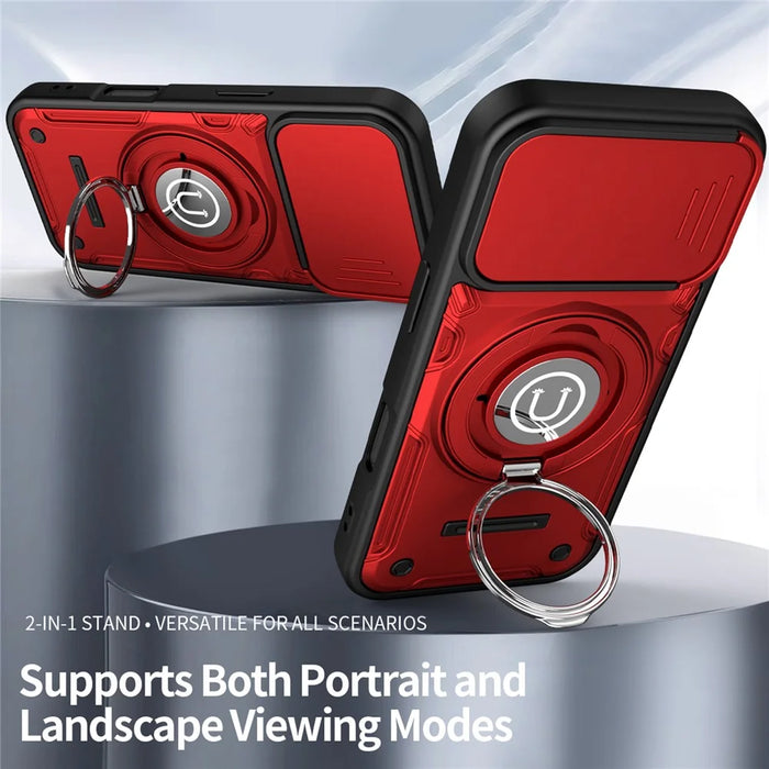 For iPhone 17 Case with Slide Camera Cover Ring Kickstand PC + TPU Phone Shell - Red - 2