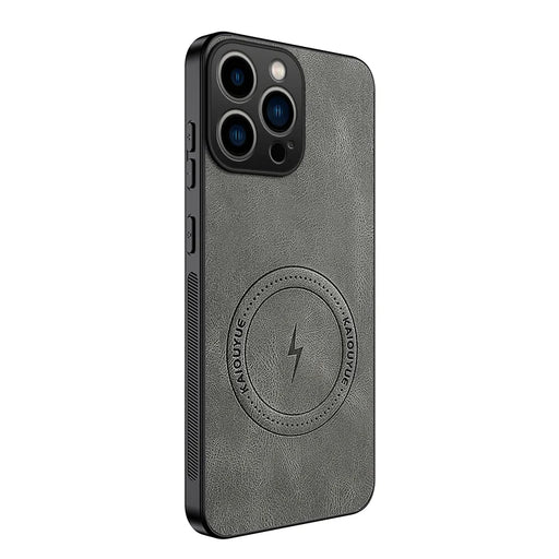 WANLONFENG for iPhone 15 Pro SD1 Series Magnetic Case Nappa Texture PC TPU Phone Cover - Grey - 1
