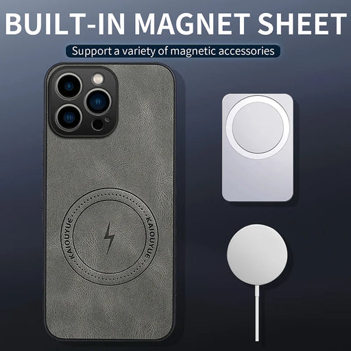 WANLONFENG for iPhone 15 Pro SD1 Series Magnetic Case Nappa Texture PC TPU Phone Cover - Grey - 2