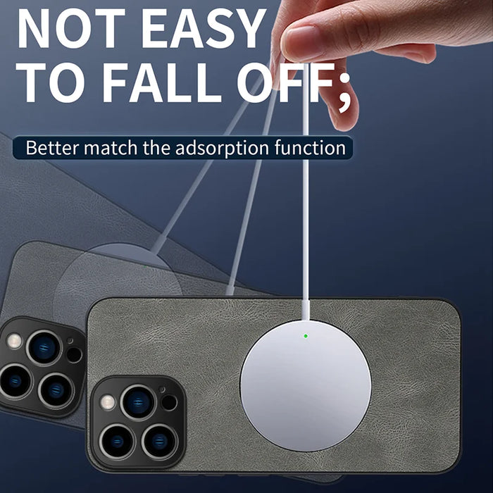 WANLONFENG for iPhone 15 Pro SD1 Series Magnetic Case Nappa Texture PC TPU Phone Cover - Grey - 3
