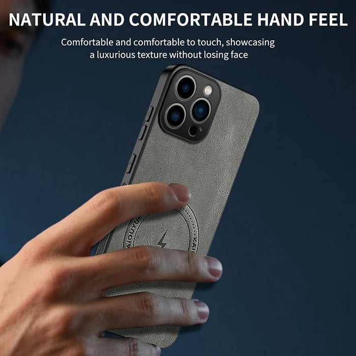 WANLONFENG for iPhone 16 Pro SD1 Series Magnetic Case Nappa Texture PC TPU Phone Cover - Grey - 5