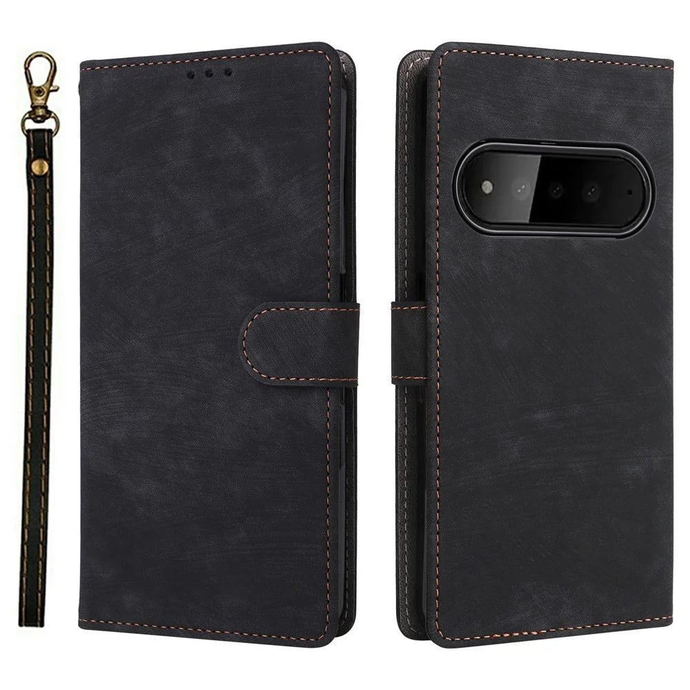 For SoftBank Natural AI Phone Case Wallet RFID Blocking PU Leather Phone Cover Stand with Strap - Black - 1