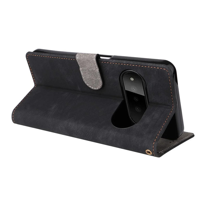 For SoftBank Natural AI Phone Case Wallet RFID Blocking PU Leather Phone Cover Stand with Strap - Black - 5