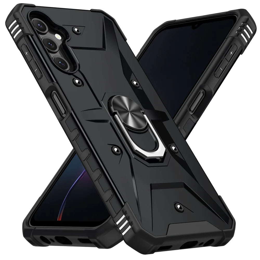 For Samsung Galaxy A14 5G / A14 4G Anti-fall Ring Car Mount Kickstand Phone Case Hard PC Soft TPU Hybrid Military-Grade Shockproof Cover - Black - 2
