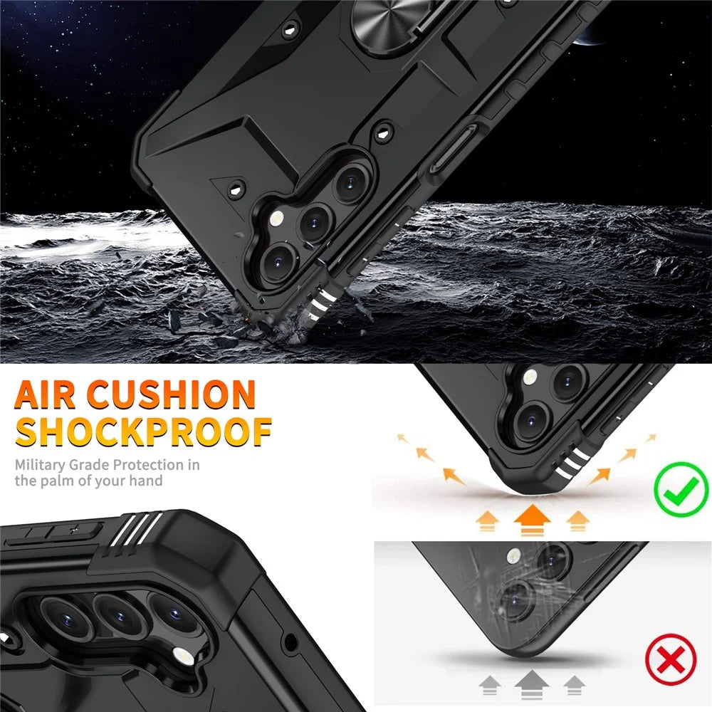 For Samsung Galaxy A14 5G / A14 4G Anti-fall Ring Car Mount Kickstand Phone Case Hard PC Soft TPU Hybrid Military-Grade Shockproof Cover - Black - 3