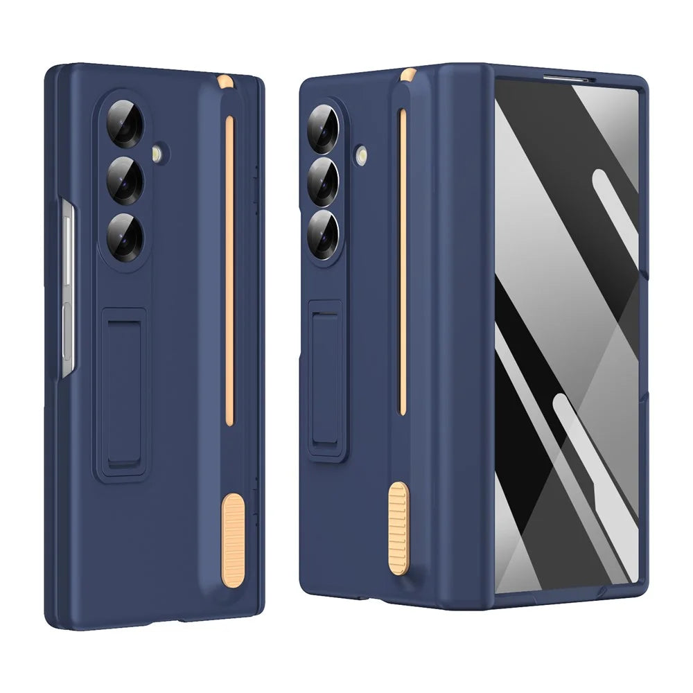 For Samsung Galaxy Z Fold8 Ultra Kickstand Case Hinge Protection PC Phone Cover with Screen Protector and Stylus Pen - Sapphire - 1