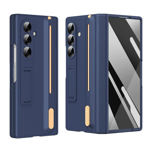 For Samsung Galaxy Z Fold8 Ultra Kickstand Case Hinge Protection PC Phone Cover with Screen Protector and Stylus Pen - Sapphire - 1