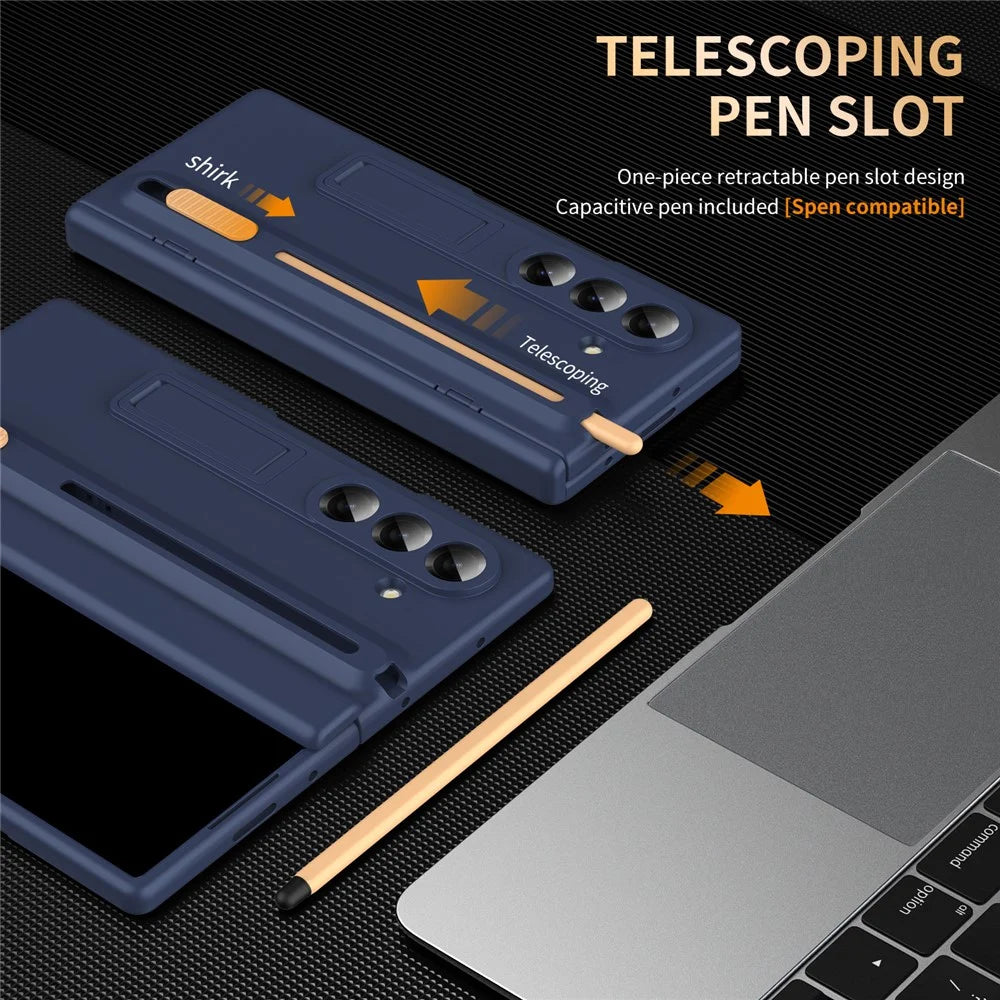 For Samsung Galaxy Z Fold8 Ultra Kickstand Case Hinge Protection PC Phone Cover with Screen Protector and Stylus Pen - Sapphire - 3